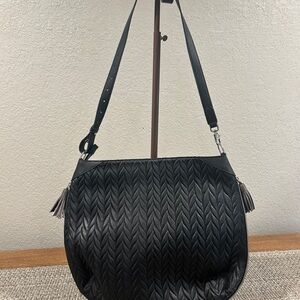 Stella & Dot Black Woven Leather Crossbody Bag